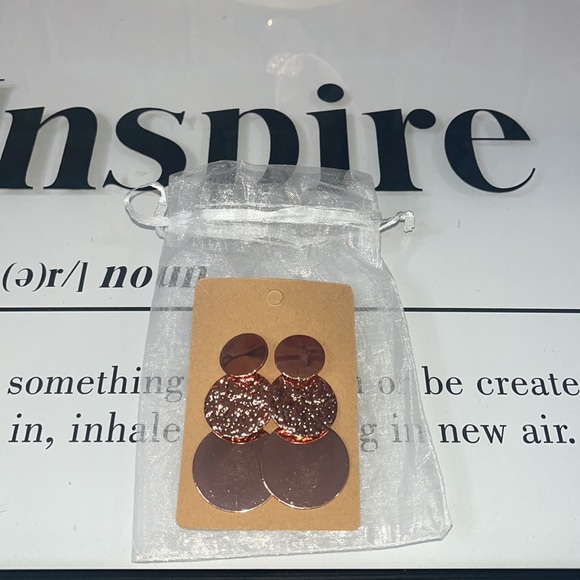 Rose Gold Textured Disc Drop Earrings - Picture 6 of 9